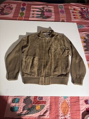 Mister Man Suede Bomber Jacket in Olive Brown Vintage 70s